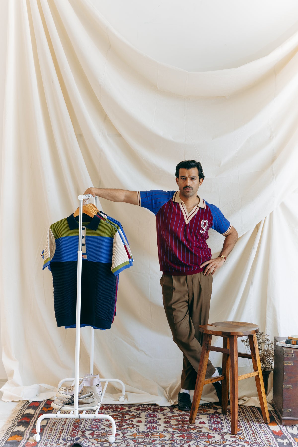Claret and Blue Pinstripe Polo